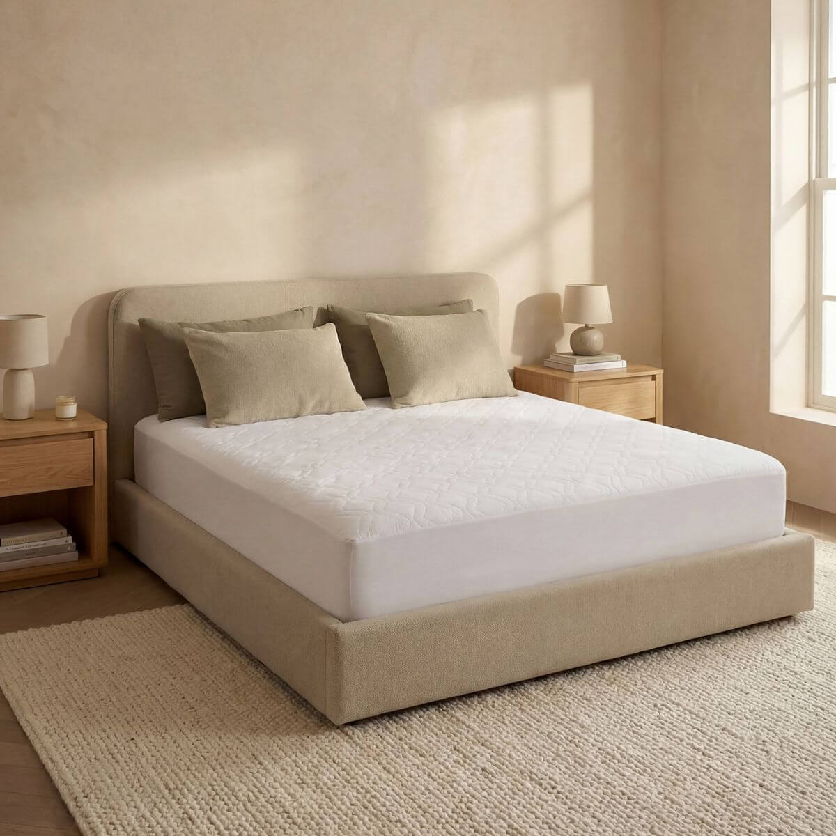 מגן מזרן כותנה של ברולי רך ונושם על מיטה זוגית, לשמירה על מזרן נקי ויבש