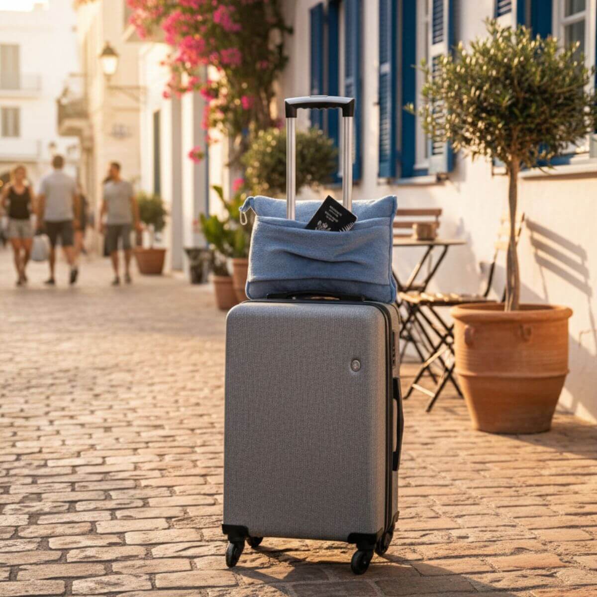 EZNAP – שמיכת נסיעות איזינייטס מחוברת לטרולי בזמן טיול